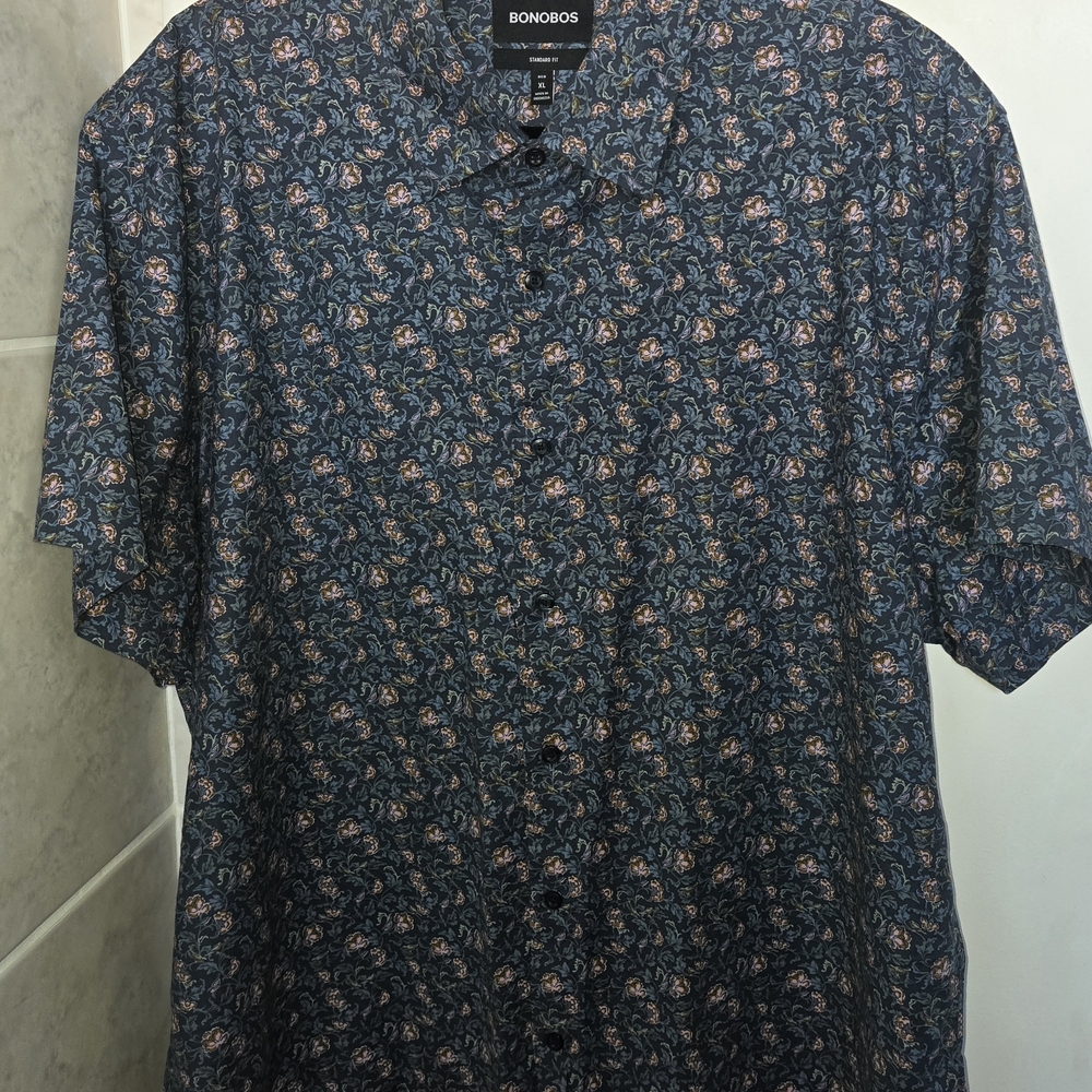 Bonobos Men’s Button Down Shirt XL Floral Microprint Casual Short Sleeve